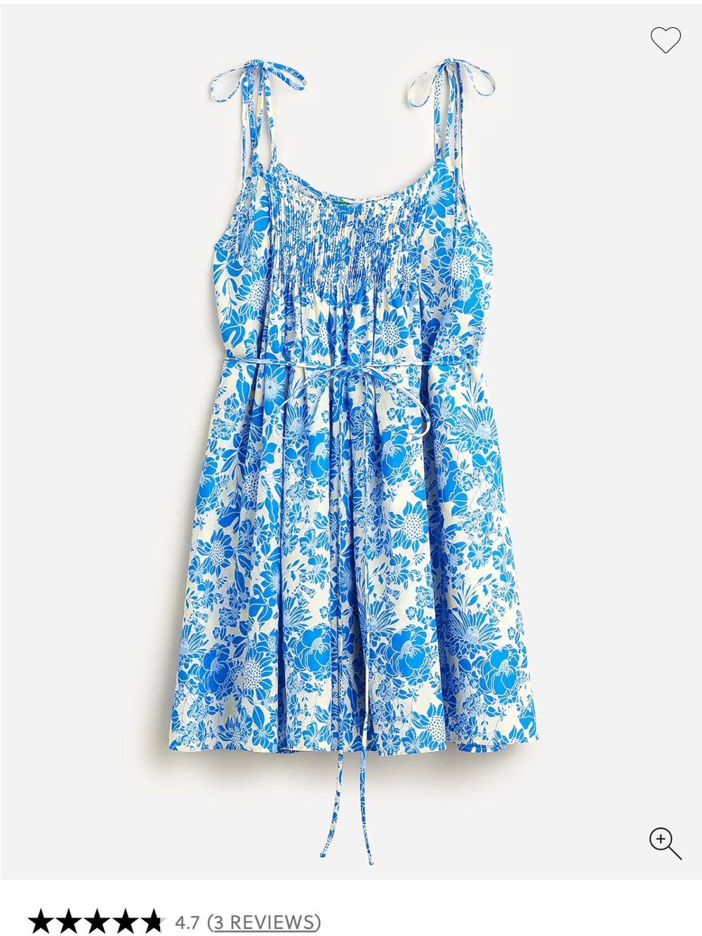 J. Crew Blue and Cream Floral Smocked Sundress